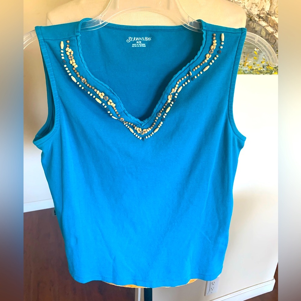St. John's Bay Blue Embellished Sleeveless Tank Top